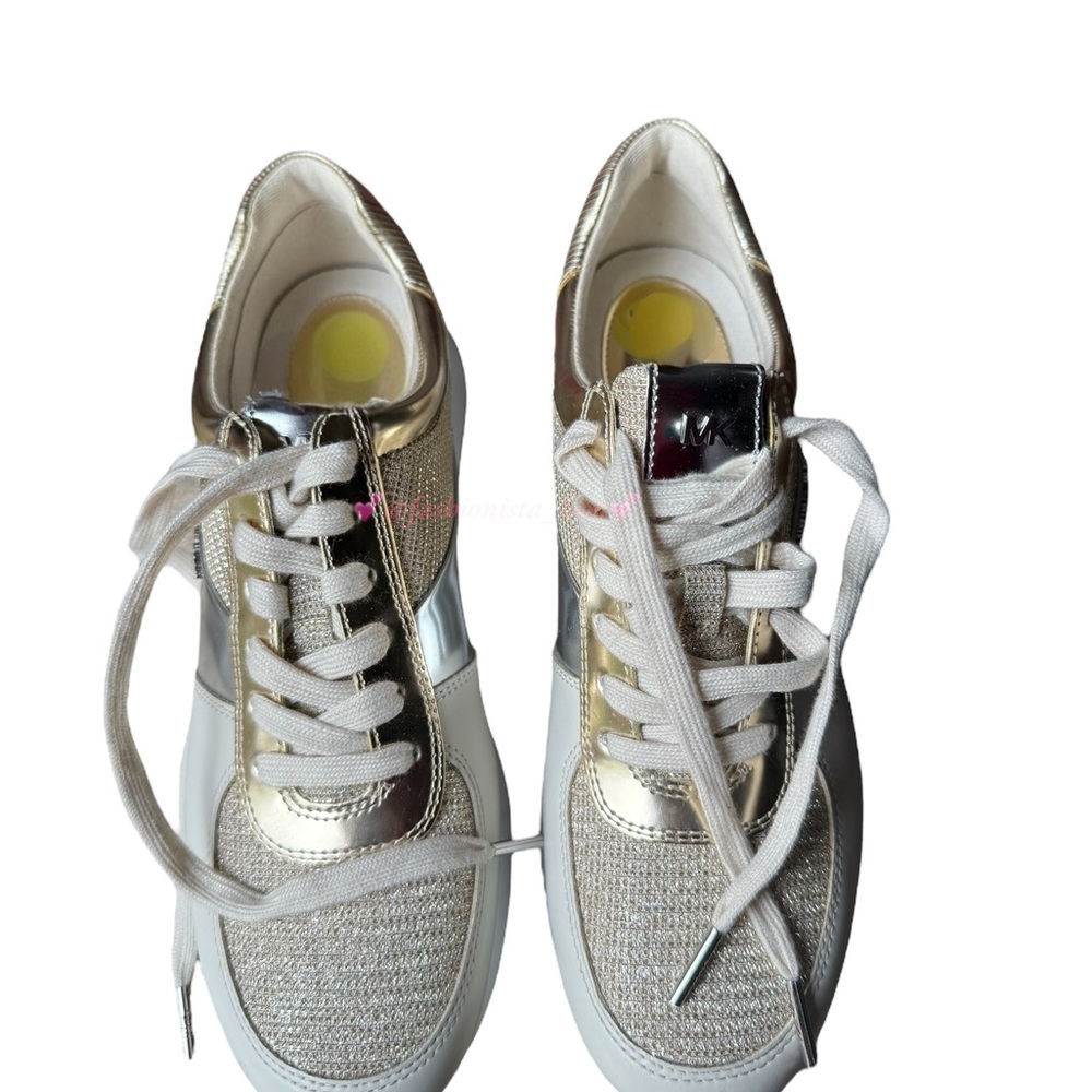 Women's Michael Kors Allie Metallic Mix sneakers Trainers In Gold/ White Multi - Picture 3 of 9